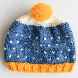 Woonie Hearts Knitted Pom Pom Detailing Handmade Woollen Caps Pack Of 2 - Blue image 3