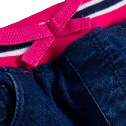 Babyhug Denim Mid Thigh Ribbed Waist Washed Skirt With Bow Applique - Navy Blue image 3