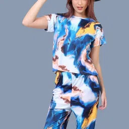 Clothus Women Blue Satin Printed Night suits-picture-17