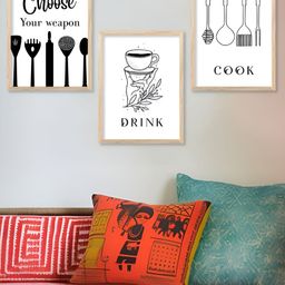 Kotart Brown & White 3 Pieces Wooden Restaurant Wall Arts-picture-45