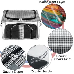 Storite 2 Pack Nylon 33 L PVC Transparent Moisture Proof Clothes/Saree Covers with Zip for Storage Design for Woman Dresses, Sarees, Lehngas for Wardrobe Organizer(Checks Design Black,44x31x24cm) image 4