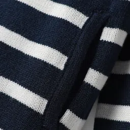 Pine Kids Knit Full Sleeves Hooded Front Open Sweater with Stripes & Pocket - Navy Blue & Red image 4