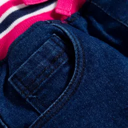 Babyhug Denim Mid Thigh Ribbed Waist Washed Skirt With Bow Applique - Navy Blue image 4