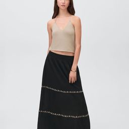 MANGO Women Floral Embroidered Pure Cotton Tiered Skirt-picture-31
