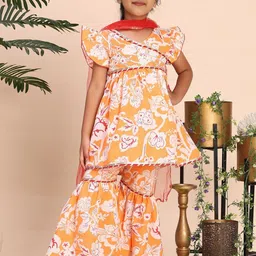 Cutiekins Girls Floral Printed A-Line Kurta with Sharara & Dupatta-picture-54