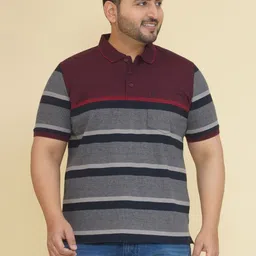 John Pride Plus Size Men Striped Polo Collar Pockets Stretchable T-shirt-picture-55