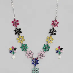 AITIHYA Necklace With Colored Stones & Matching Earrings image 2