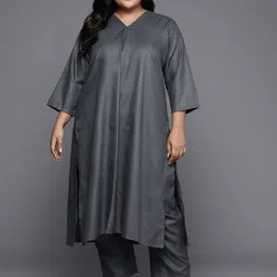 Sztori Plus Size  V-Neck Straight Kurta With Trouser image 1