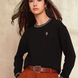 U.S. Polo Assn. Women Solid Round Neck Drop Shoulder Full Sleeve Sweatshirt-picture-37