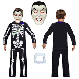 Sarvda Halloween Theme Full Sleeves Skeleton Costume With Dracula Mask & Teeth Prop - Black-image-17