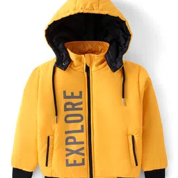 Pine Kids Full Sleeves Solid Color With Explore Printed Medium Winter Hooded Jacket - Yellow-image-78