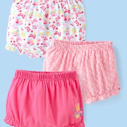 Babyhug 100% Cotton Knit Bloomers Butterfly Print Pack of 3 - Pink & White-picture-13
