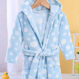 Babyhug Velour Full Sleeves Bathrobe with Hooded Polka Dot Print - Blue-picture-28