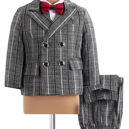 Kookie Kids Knit Full Sleeves 3 Piece Striped Party Suit with Bow - Black-picture-10