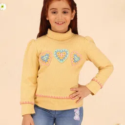 Cutecumber Full Sleeves Crochet Heart Applique Detailed & Lace Embellished Winter Top - Yellow-picture-19