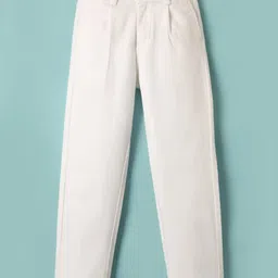 Pine Kids Cotton Elastane Woven Full Length Solid Trouser - White-image-24