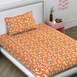 FABINALIV Orange Cartoon Print Woollen Single Bedsheet with Pillow Cover-picture-14