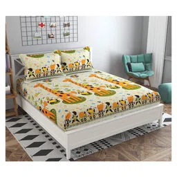 KIDS WONDERS Kids Print FlatBed Sheet Design 11 With 2 Pillow Covers - Off white-picture-15