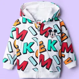 Babyhug Disney Terry Knit Oversize Drop Shoulder Full Sleeves Front Open Hooded Sweatjacket With Mickey Mouse Print - White-picture-24