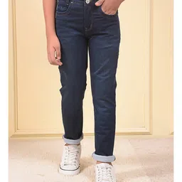 CRIMSOUNE CLUB Cotton Denim Solid Jeans - Navy Blue-picture-38