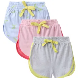 Mi Arcus Baby Girl Cotton Solid & Leaves Printed Shorts Pack of 3 Multi Colour image 3