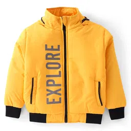Pine Kids Full Sleeves Solid Color With Explore Printed Medium Winter Hooded Jacket - Yellow image 2