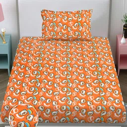 FABINALIV Orange Cartoon Print Woollen Single Bedsheet with Pillow Cover image 2