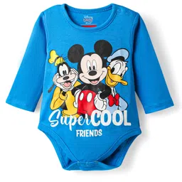 Babyhug Disney Interlock Knit Full Sleeves Onesies with Mickey Mouse Graphics Pack of 3 - White Blue & Green image 2