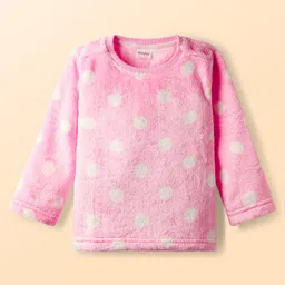 Babyhug Full Sleeves Winter Wear Suit Set with Polka Dot Print - Pink image 2
