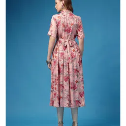 Zelena Rayon Woven Half Sleeves Floral Printed Maternity Dress With Front Open Nursing Access - Pink image 3