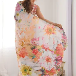 HERE&NOW Floral Mirror Work Poly Chiffon Saree image 2