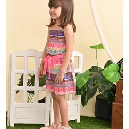 Superminis Sleeveless Aztec Printed Jumpsuit With Belt - Pink image 4