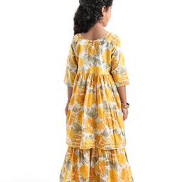 Teentaare Cotton Woven Three Fourth Sleeves Embroidered Kurta & Gharara Set Floral Print - Blue image 3