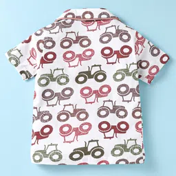 OHMS Single Jersey Knit Half Sleeves Night Suit With Tractor Print - White image 3