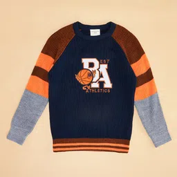 Pantaloons Junior Full Sleeves Numericals Patch Embroidered Sweater - Navy Blue image 3