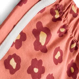 Babyhug Cotton Lycra Knit Full Length Leggings With Stretch & Floral Print - Rust Orange image 3