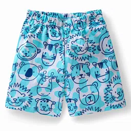 Babyhug Cotton Knit Half Sleeves Teddy Printed Night Suit - Blue image 4