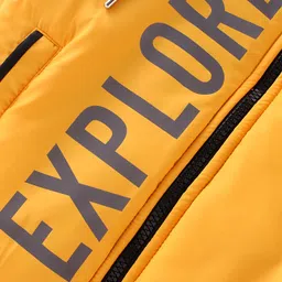 Pine Kids Full Sleeves Solid Color With Explore Printed Medium Winter Hooded Jacket - Yellow image 5