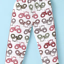 OHMS Single Jersey Knit Half Sleeves Night Suit With Tractor Print - White image 5