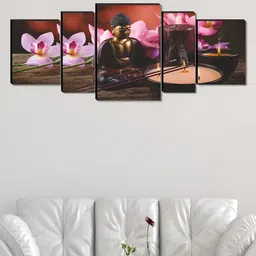 Myntra Elegant Homes Brown & Pink 5 Pieces Canvas Religious Buddha Painting Wall Arts-image-13
