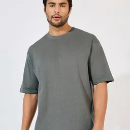 Styli Men Solid Round Neck Cotton Oversized T-shirt image 1