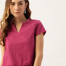 DressBerry Pink Pure Cotton Embroidered Regular Top-picture-29