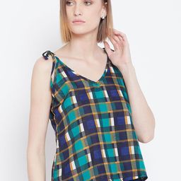 Belle Fille Women Navy Blue & Green Checked Top-picture-42