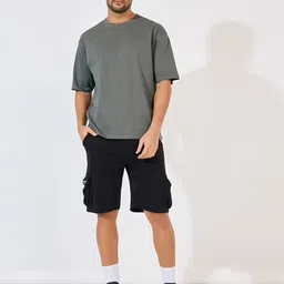 Styli Men Solid Round Neck Cotton Oversized T-shirt image 3