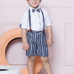 Aj DEZInES Boys Printed Cotton Shirt Bow Shorts With Cap Suspenders Clothing Set-picture-33