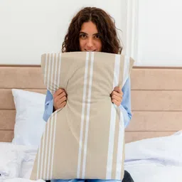 RANGOLI Beige & White Striped 400 TC Queen Bedsheet with 2 Pillow Covers image 4