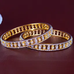 Zevarly Set Of 2 Gold-Plated CZ Studded Bangles-picture-41
