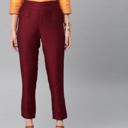 Vishudh Women Maroon Regular Fit Solid Cropped Parallel Trousers-picture-38