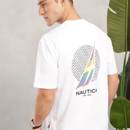 Nautica Brand Logo Printed Drop-Shoulder Sleeves Pure Cotton T-shirt-picture-54