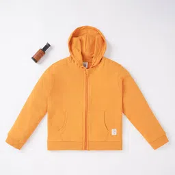 Ed-a-Mamma Sustainable Cotton Full Sleeves Solid Front Open SweatJacket - Mustard Yellow-image-6